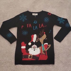 VINTAGE 90s TIARA INTERNATIONAL Santa Rudolph Sequin‎ Ugly Christmas Sweater M